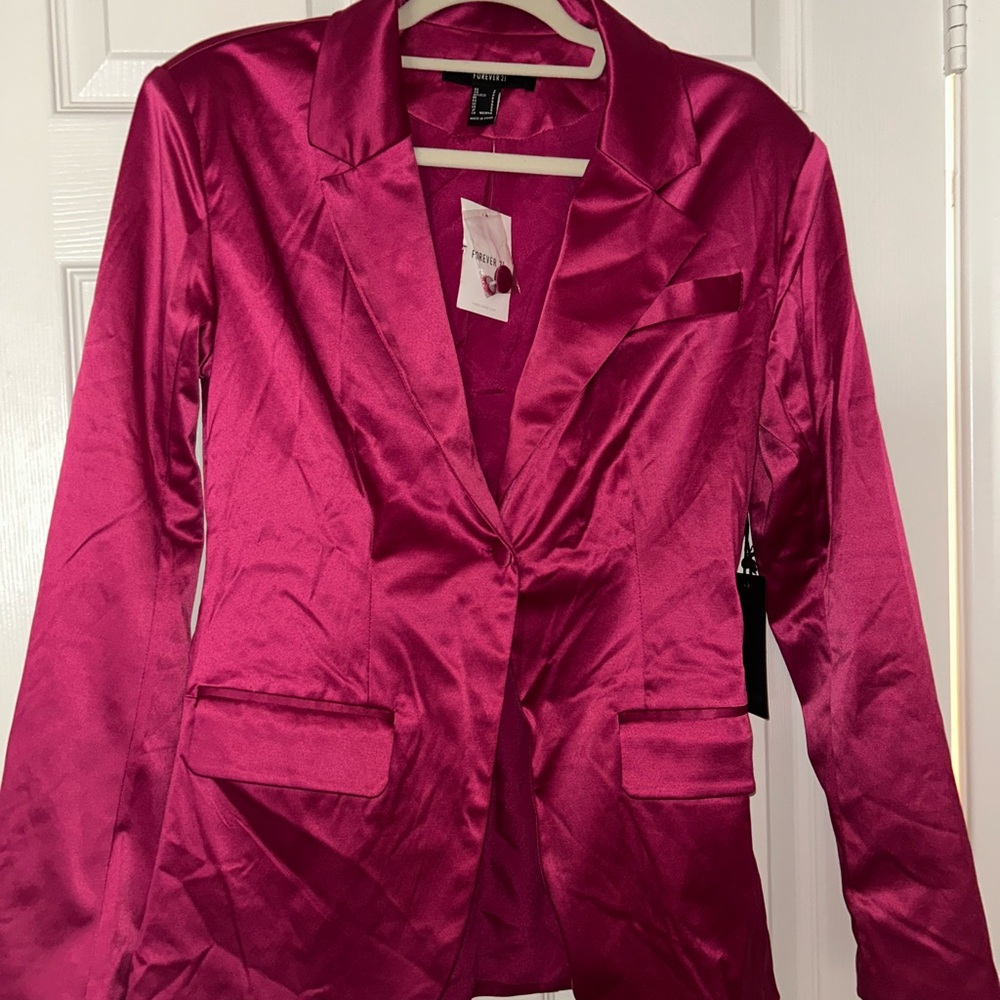 Magenta Satin Blazer with Button Detail Forever 21 NWT Small